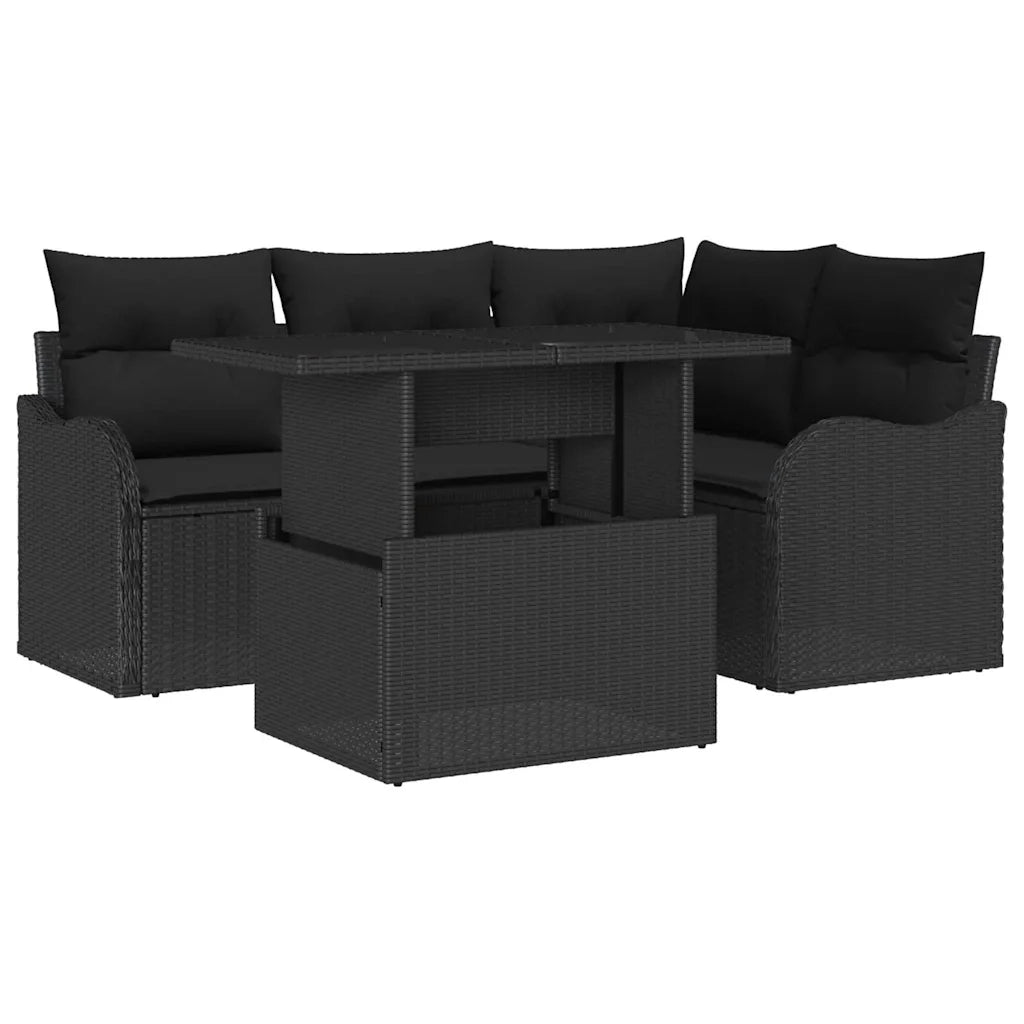 Set Divano da Giardino 5 pcs Nero Rattan in Polipropilene