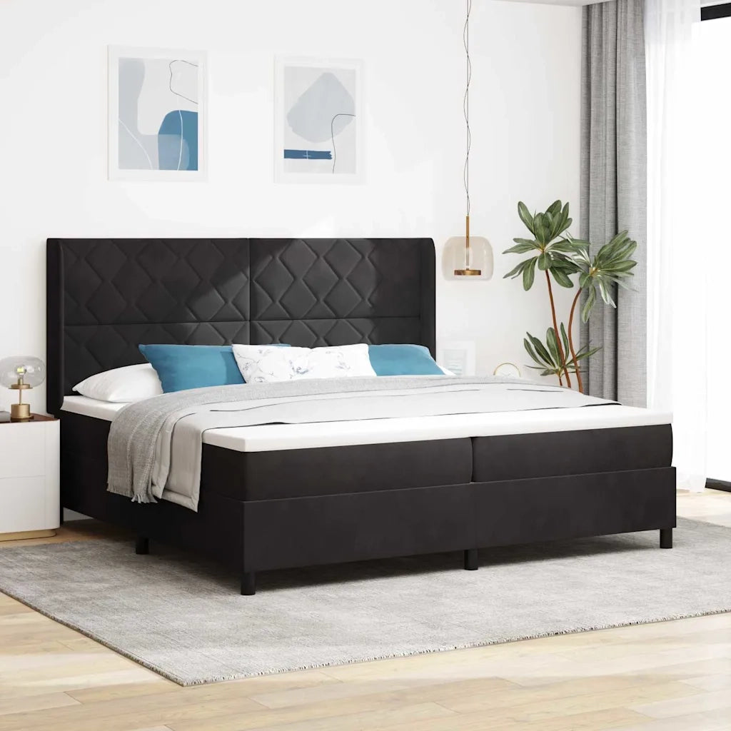Letto a molle con materasso con led Nero 200 x 200 cm Velluto