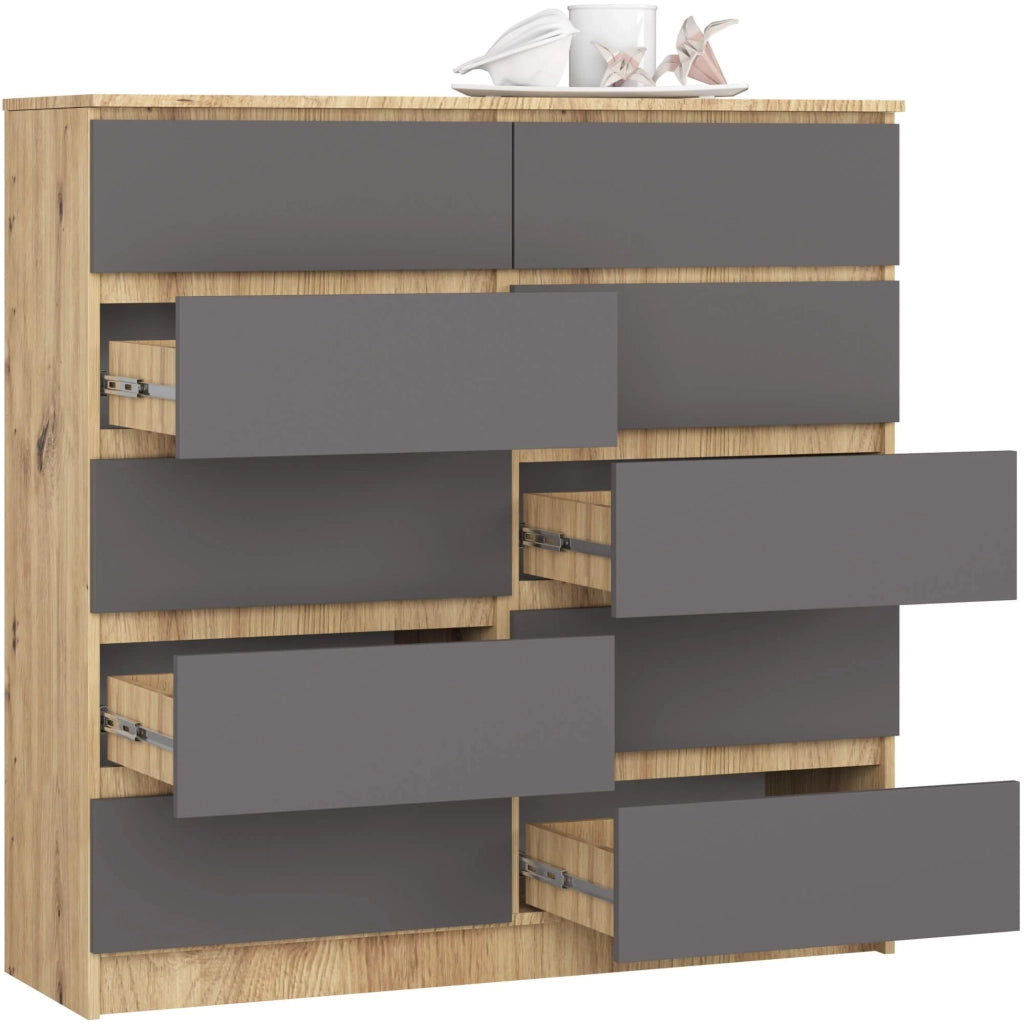 Cassettiera AKORD K120 Quercia Artisan 120 cm 10 cassetti inserto frontale Grigio Grafite 120x40x121 cm