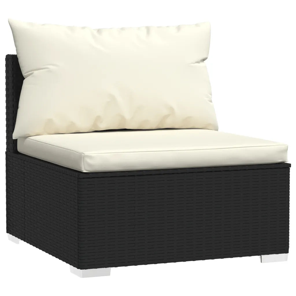 Divano a 3 Posti con Cuscini-Sofa 3 Posti con Cuscini Nero in Polyrattan