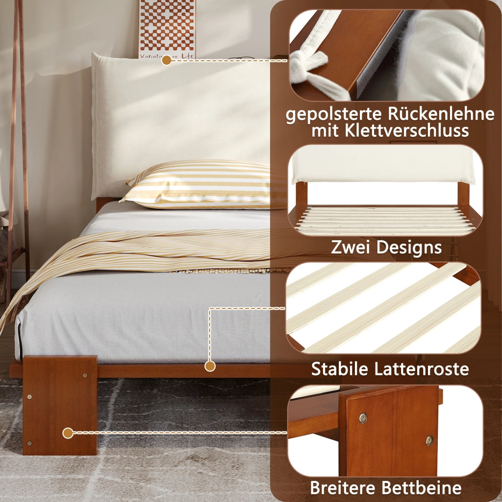 LETTO Imbottito 90x200 cm Marrone con schienale imbottito