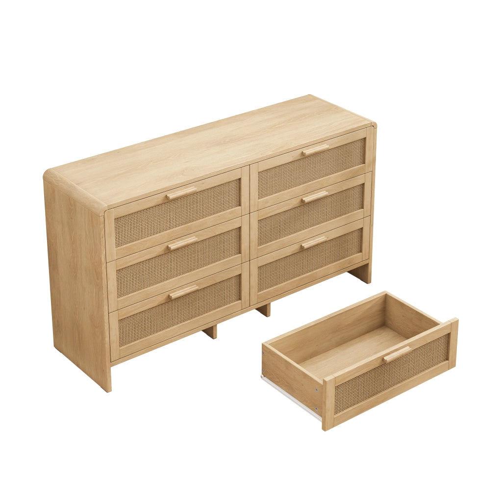 CASSETTIERA 130 cm in rattan naturale con 6 cassetti e angoli arrotondati