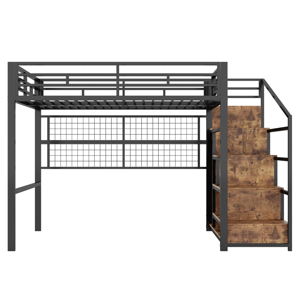 Letto a Soppalco con Armadio e LED ¨C MINIMAL ¨C Nero 140x200