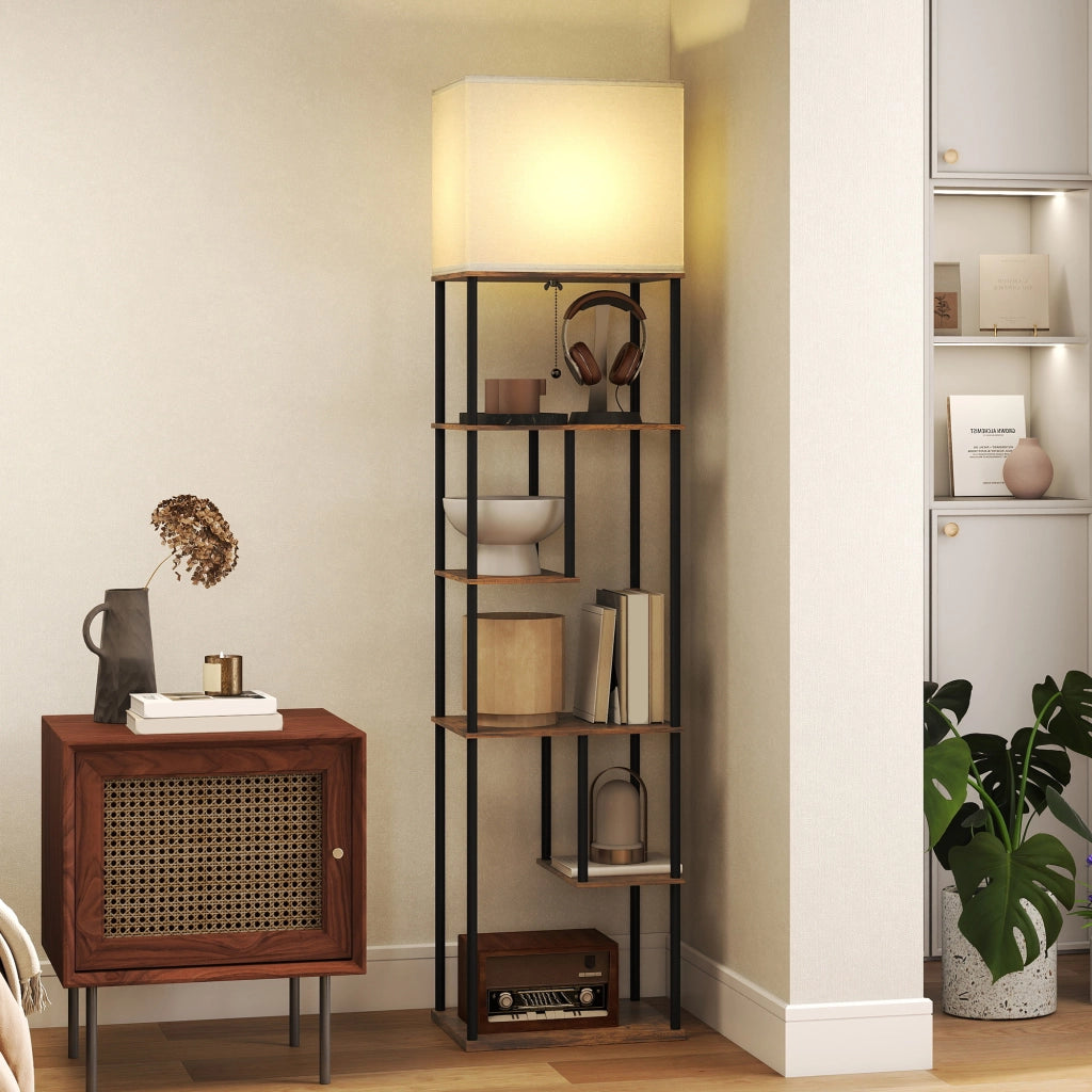 Lampada da terra con ripiani ¨C Zephmum ¨C Marrone 40x29x171 cm
