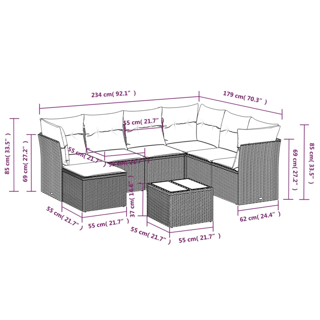 Set Divani da Giardino con Cuscini 8 pz Nero in Polyrattan