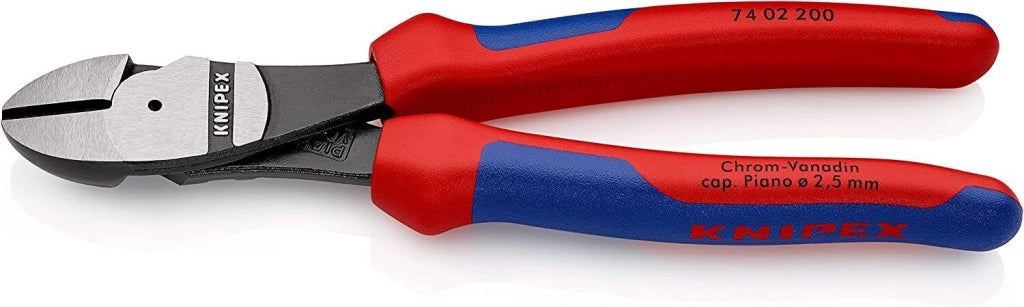 KNIPEX 74 02 200 Tronchese Laterale Acciaio al Cromo-Vanadio Forgiato Lunghezza 200 mm Manici Bicomponenti colore Rosso-Blu