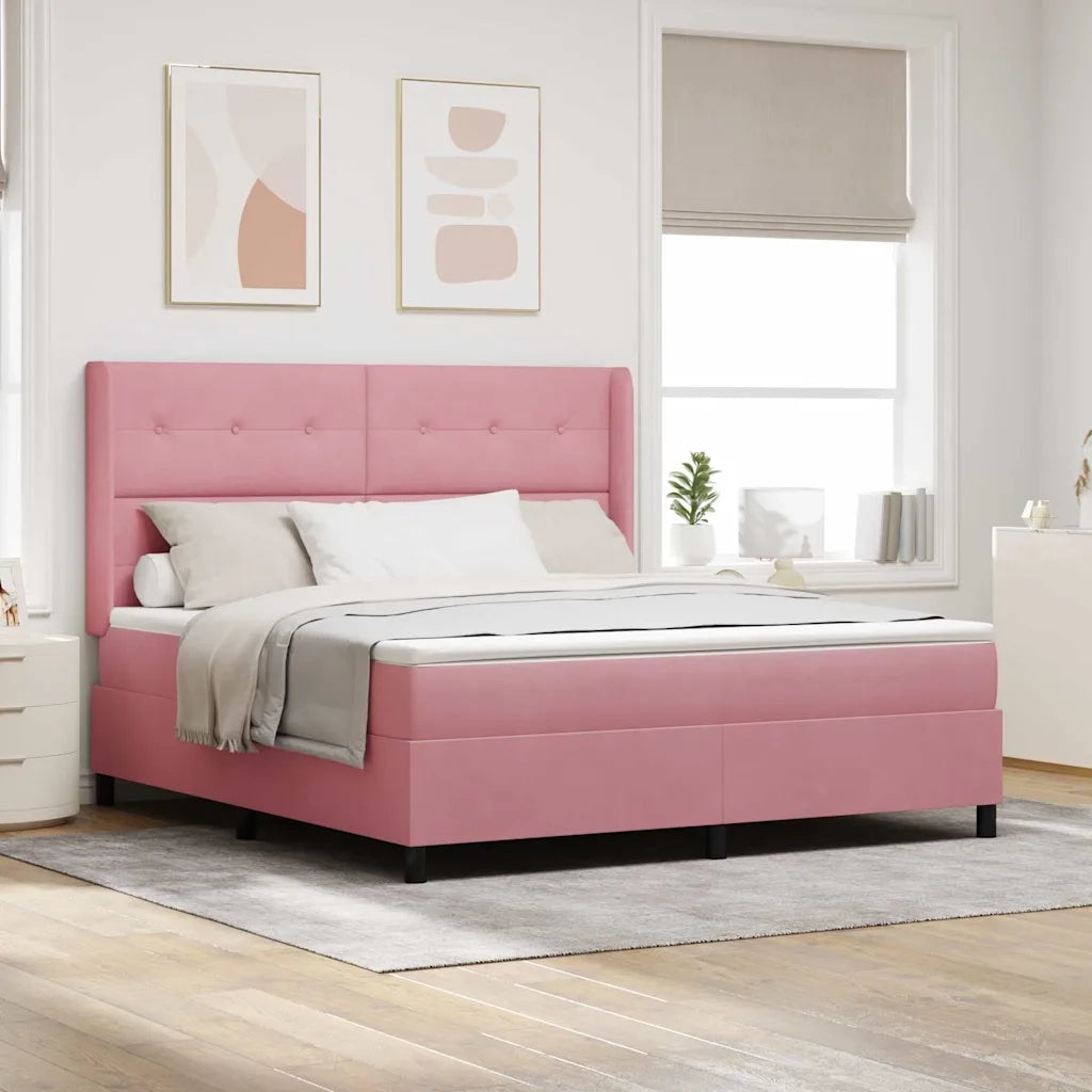 Letto a molle con materasso con led Rosa 180 x 200 cm Velluto