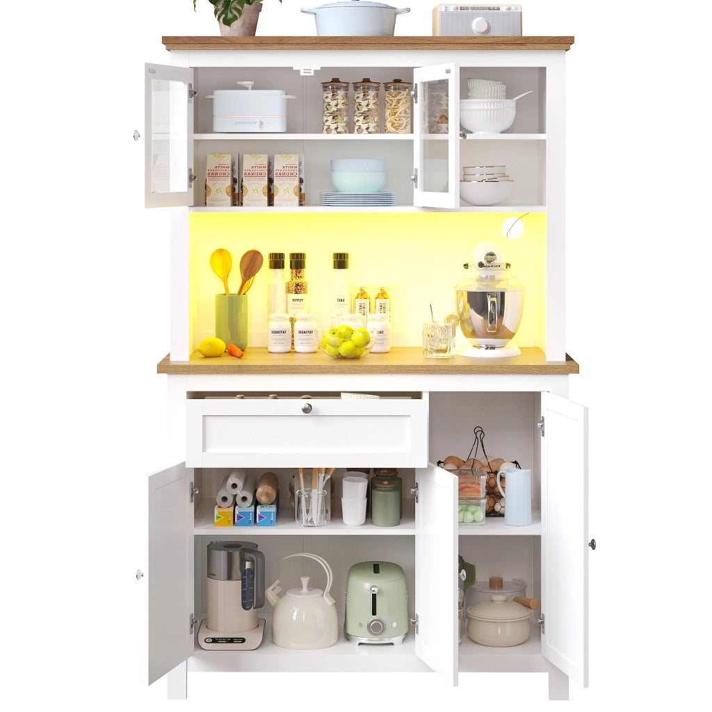 Armadio cucina con vetrina - Zephmum - 104¡Á40¡Á180cm - Bianco - LED regolabile, ripiani regolabili