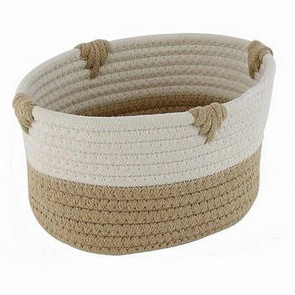 Trade Shop - Cesto Porta Biancheria Bicolore In Tessuto Intrecciato Cestino 20x15x11 Cm 10658 -