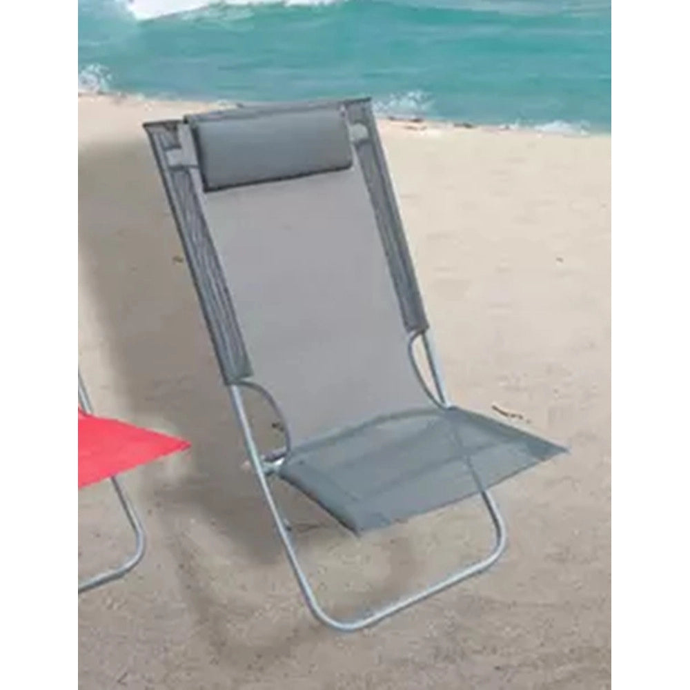 Trade Shop - Spiaggina Con Cuscino Testiera Grigio Textilene 57x47x95cm Pieghevole Portatile 281033 -