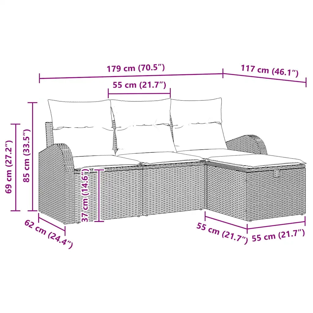 Set di divani con cuscino 4 pcs Grigio polyrattan 3359048