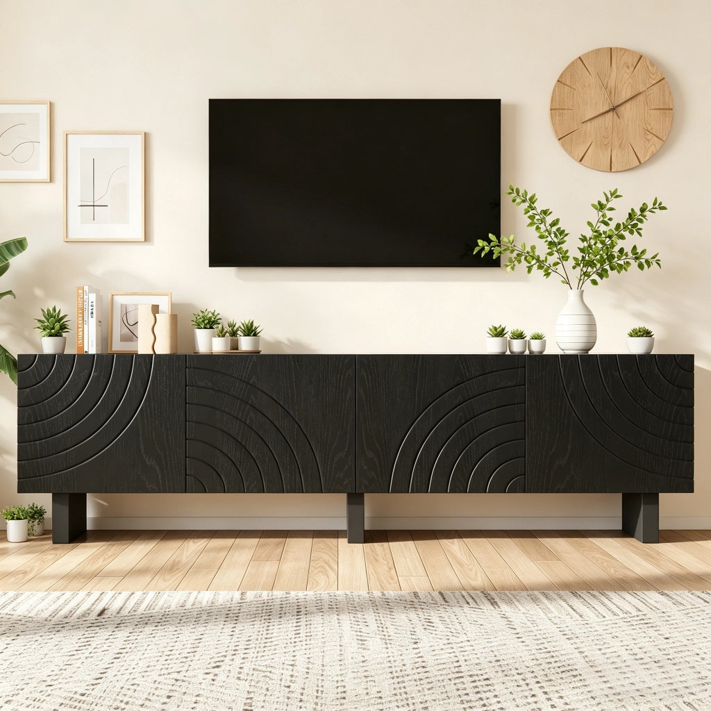 MOBILE TV 180x40x55 cm Nero in Truciolare con 4 Ante per TV fino a 75 Pollici