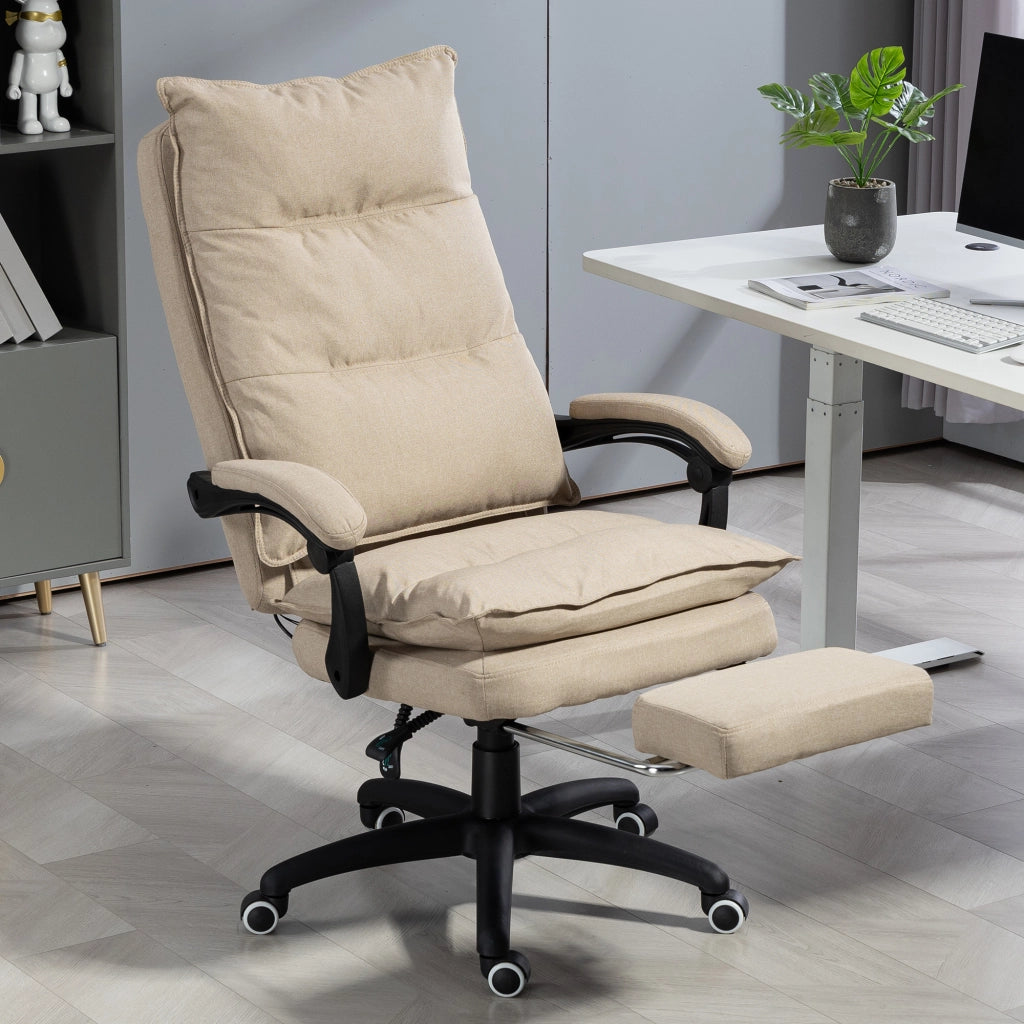 Poltrona da Ufficio Massaggiante ¨C Xylo ¨C Beige con Poggiapiedi e Schienale Reclinabile