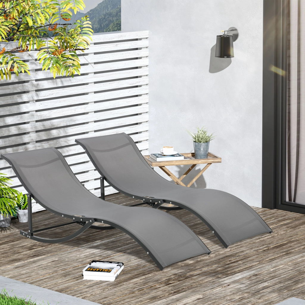 Set 2 Lettini Prendisole Pieghevoli ¨C Xylo ¨C Alluminio Textilene Antracite Giardino Esterno