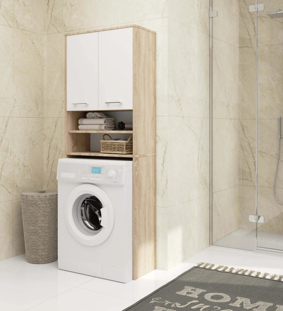 Colonna da bagno AKORD FIN per incasso di una lavatrice Sonoma Quercia 64 cm 2 ante inserto frontale Bianco 64x30x180 cm