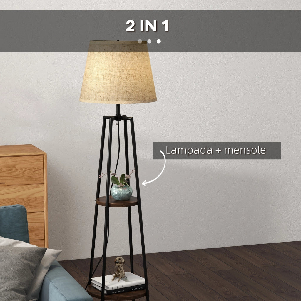 Lampada da Terra con Ripiani ¨C Xylo ¨C Nero e Marrone ?42x166cm