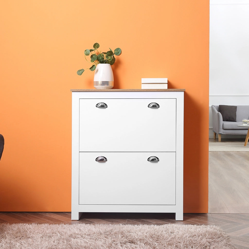 Scarpiera 12 paia ¨C zephmum ¨C bianco e rovere 79x23x90,5 cm