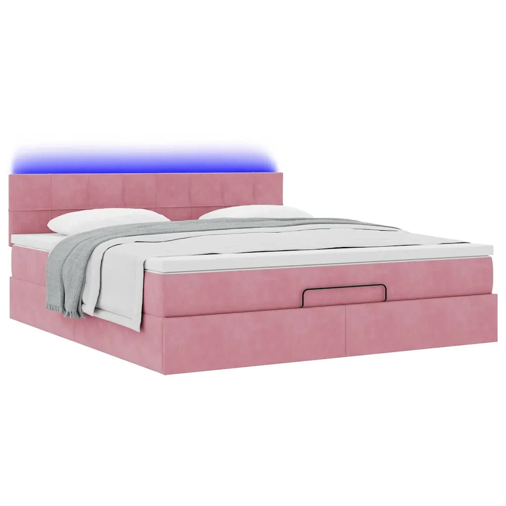 Pouf Letto con Materasso e LED Rosa 180x200cm in Velluto 3312643
