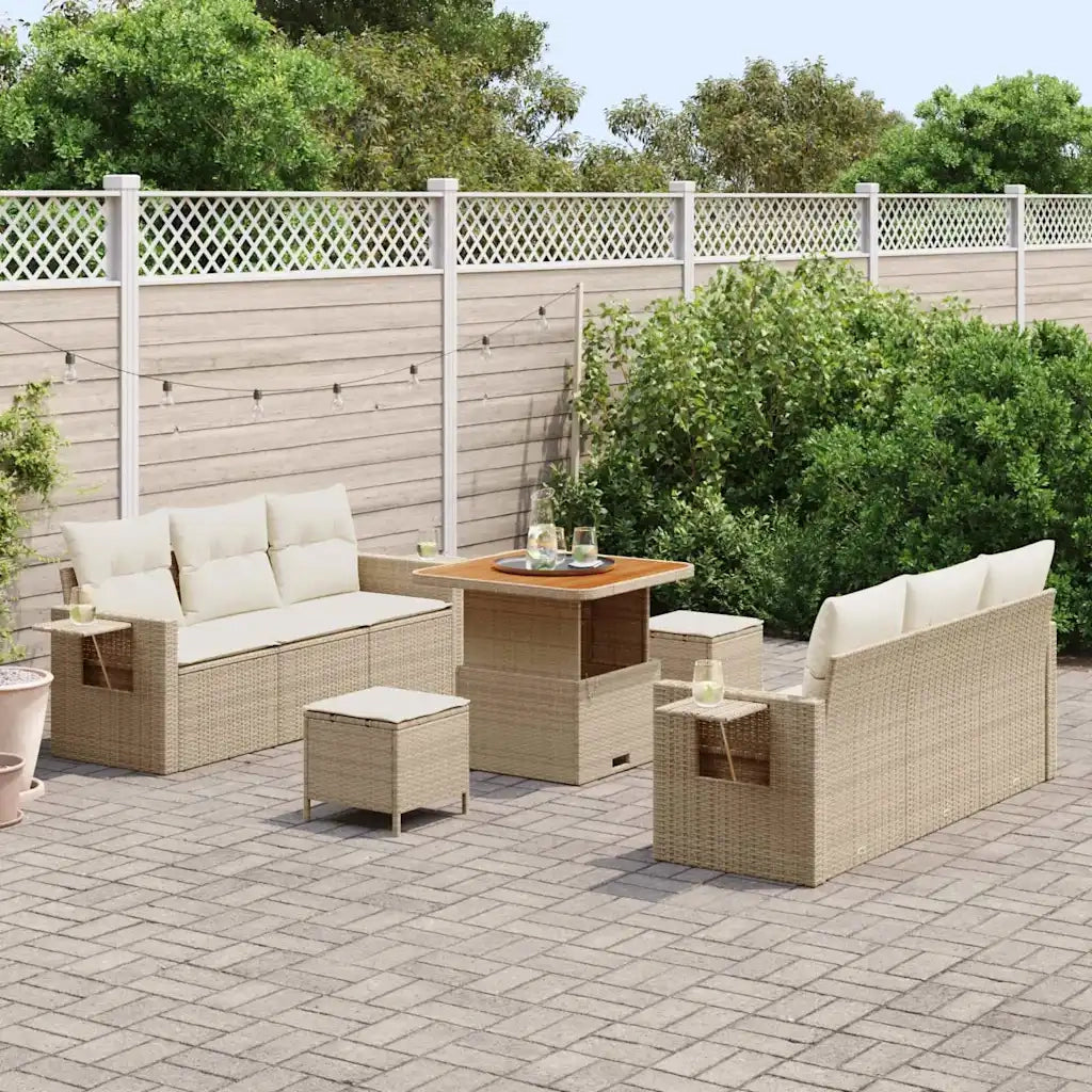 Set Divano da Giardino con cuscino 9 pcs Beige polyrattan