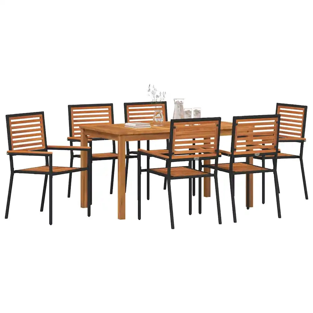 Set da Pranzo per Giardino 7 pcs Nero Legno di Acacia Massello