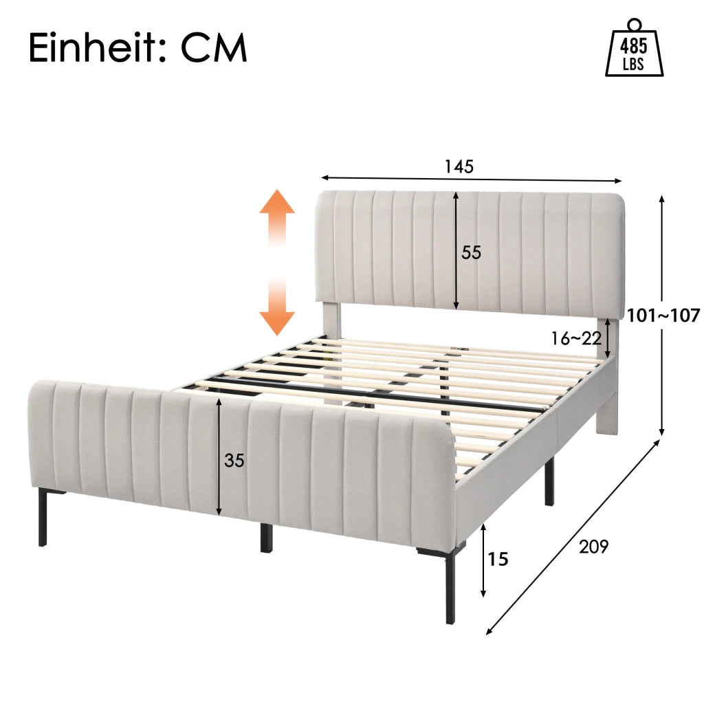 letto imbottito lino grigio beige 140 x 200 cm