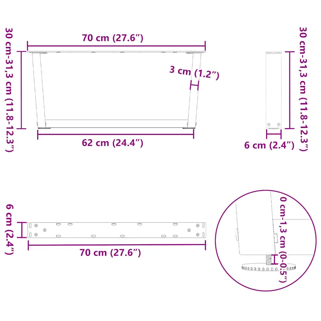 Gambe per Tavolino da Caffè a Forma di V 2 pz Nere 70x(30-31,3) cm Acciaio 4012616