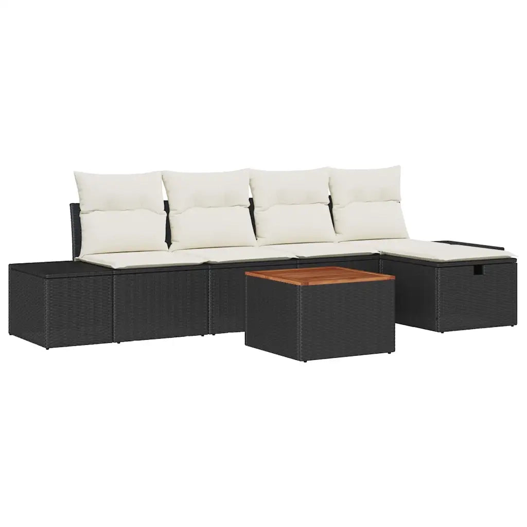 Set Divano da Giardino con cuscino 6 pcs Nero polyrattan