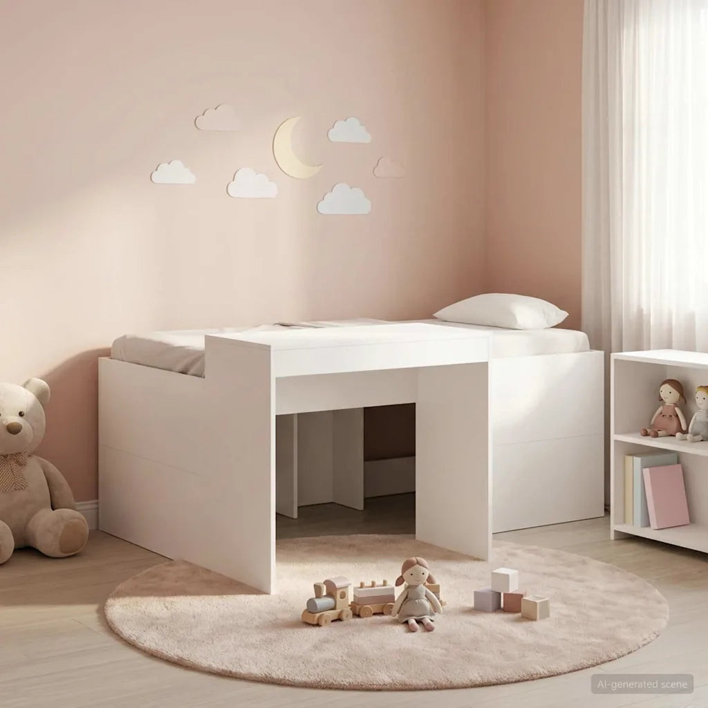 Letto alto per Bambini | Letto Infantile | Lettino con scrivania Bianco