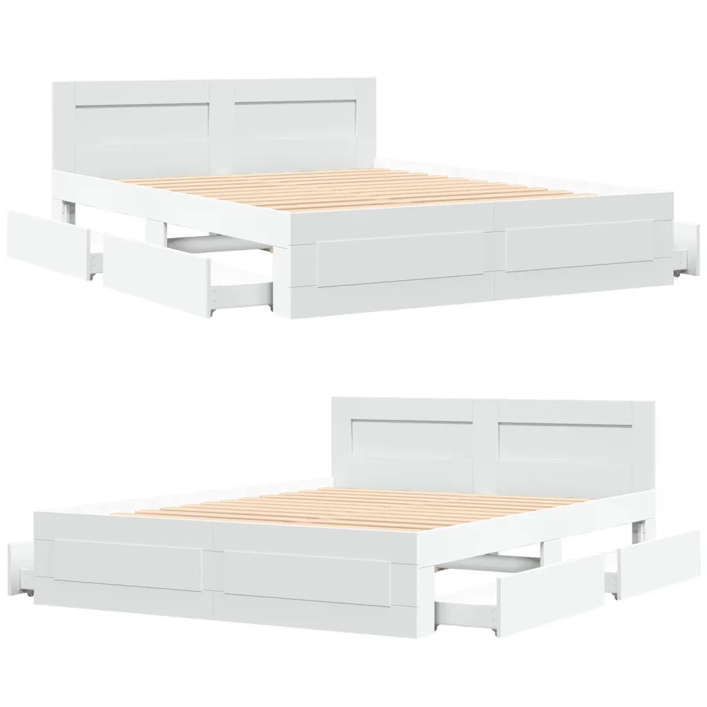 Giroletto con Testiera-Struttura Letto con testiera Bianco 150x200 cm in Legno Multistrato 657681