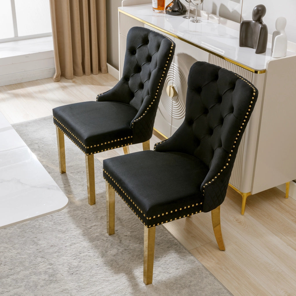 Sedia da Pranzo Imbottita in Velluto con Schienale e Gambe Dorate ¨C Xylo ¨C Nero/Oro