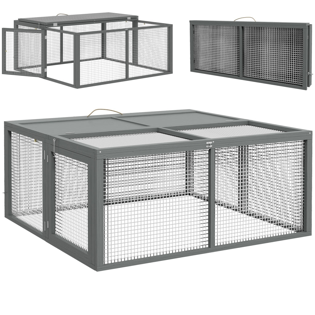 Gabbia pieghevole per conigli ¨C Xylo ¨C grigio 110x105x50 cm con maniglia apribile