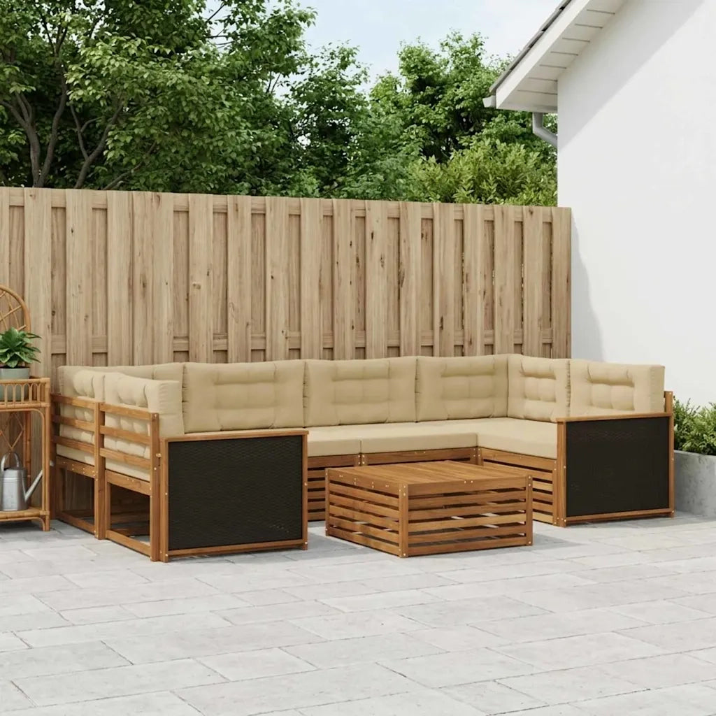 Set di divani da esterno 7 pcs Naturale e Beige Poliestere 3383076