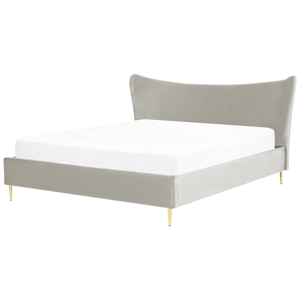 Letto in velluto grigio con struttura 180 x 200 cm gambe imbottite oro testiera stile glamour moderno