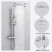 Kit doccia con miscelatore termostatico, soffione quadrato 25x25cm, doccetta quadrata 22x6.4cm, colonna doccia regolabile 73-115cm, cromo