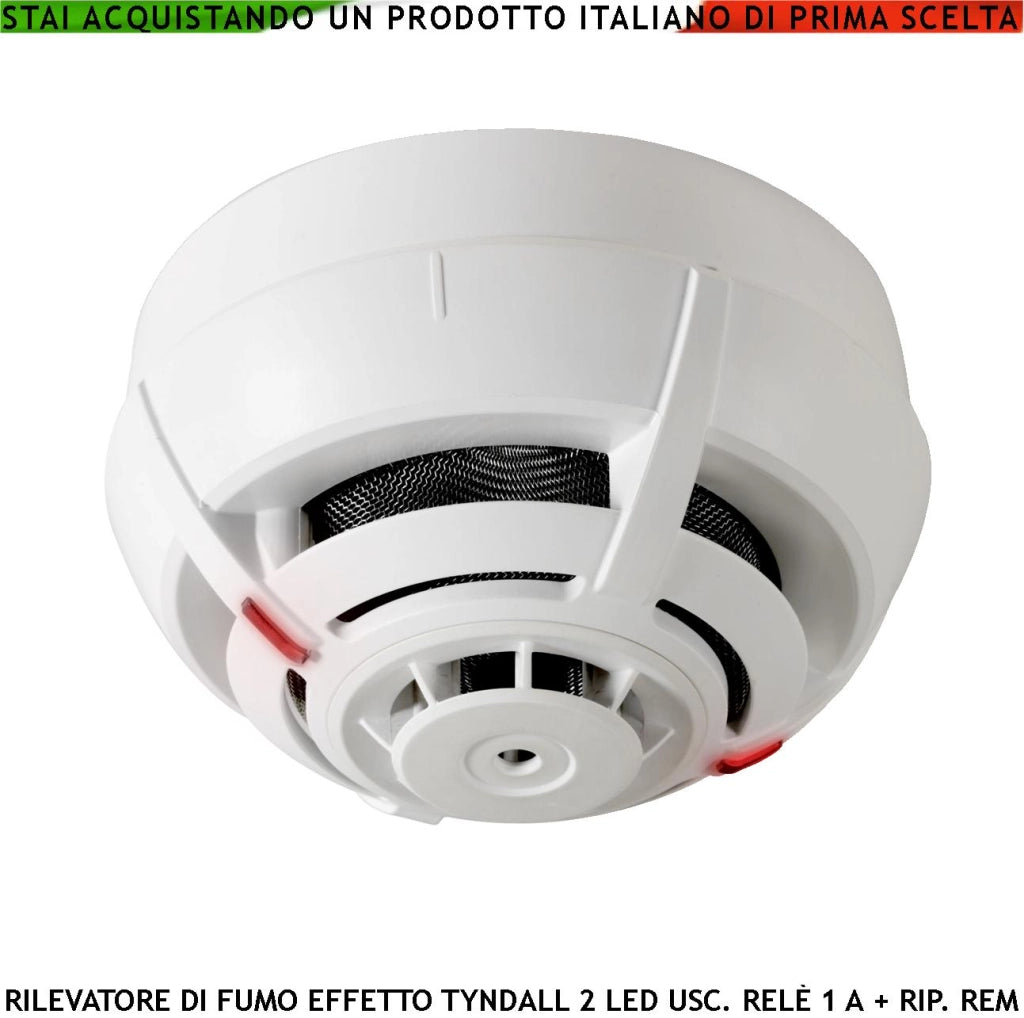 SENSORE DI FUMO RILEVA FUMO PER EFFETTO TYNDALL USCITA RELÈ ALLARME E SEGNALAZIONE REMOTA LED ALLARME ALIMENTAZIONE 12/28 V
