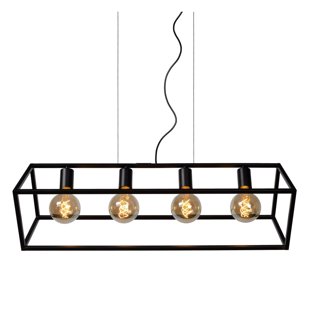 Lampada a sospensione nera Fabian 4xE27 80cm Lucide