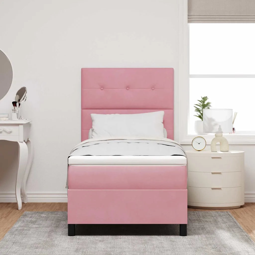 Letto a Sorgente LED con materasso Rosa 100 x 200 cm Tessuto
