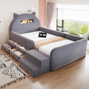 Letto per bambini imbottito 90x200 cm con contenitore, luce notturna USB e cassetti