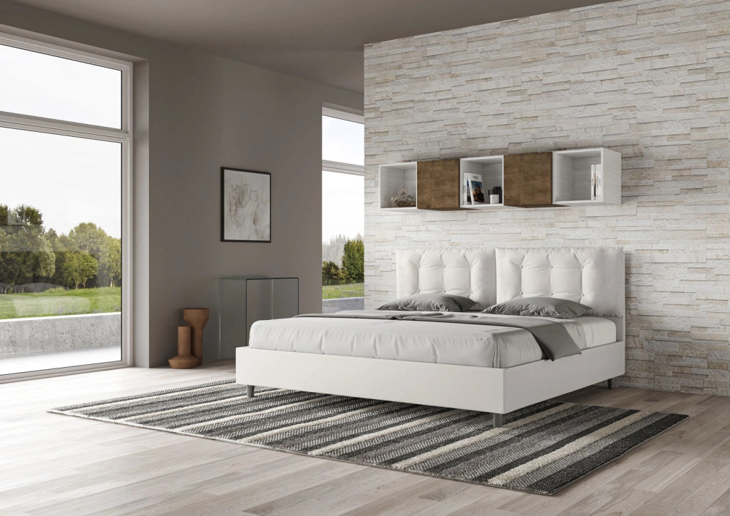 BS COM Letto matrimoniale king size con rete imbottito 200x200 similpelle bianco