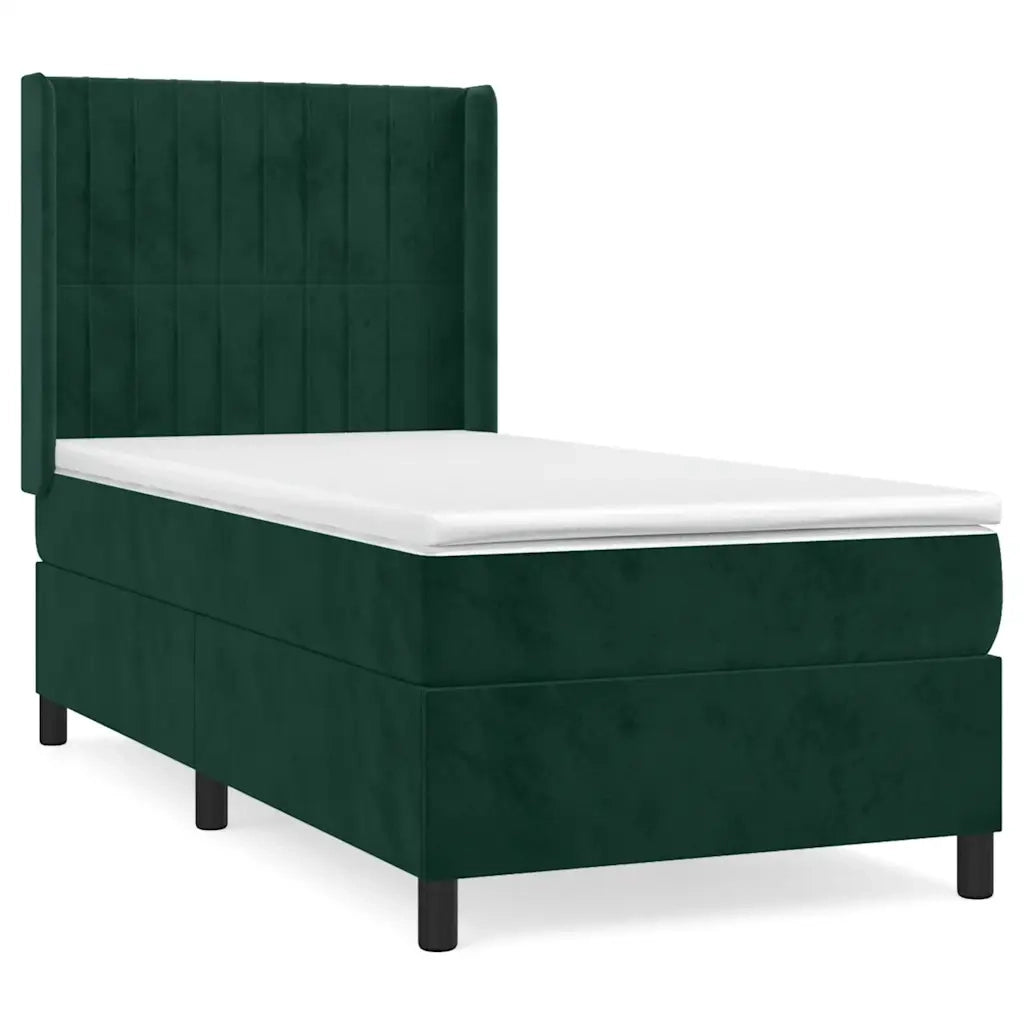 Letto singolo | Letto per adulti | Giroletto a Molle con Materasso Verde Scuro 80x200 cm Velluto