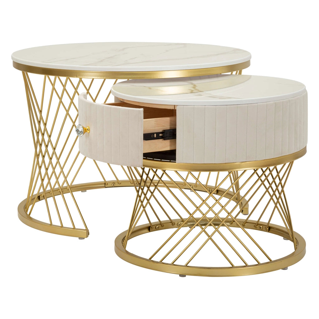 Davazate, Tavolino da Salotto un Cassetto, 70x70x48h cm Bianco Crema