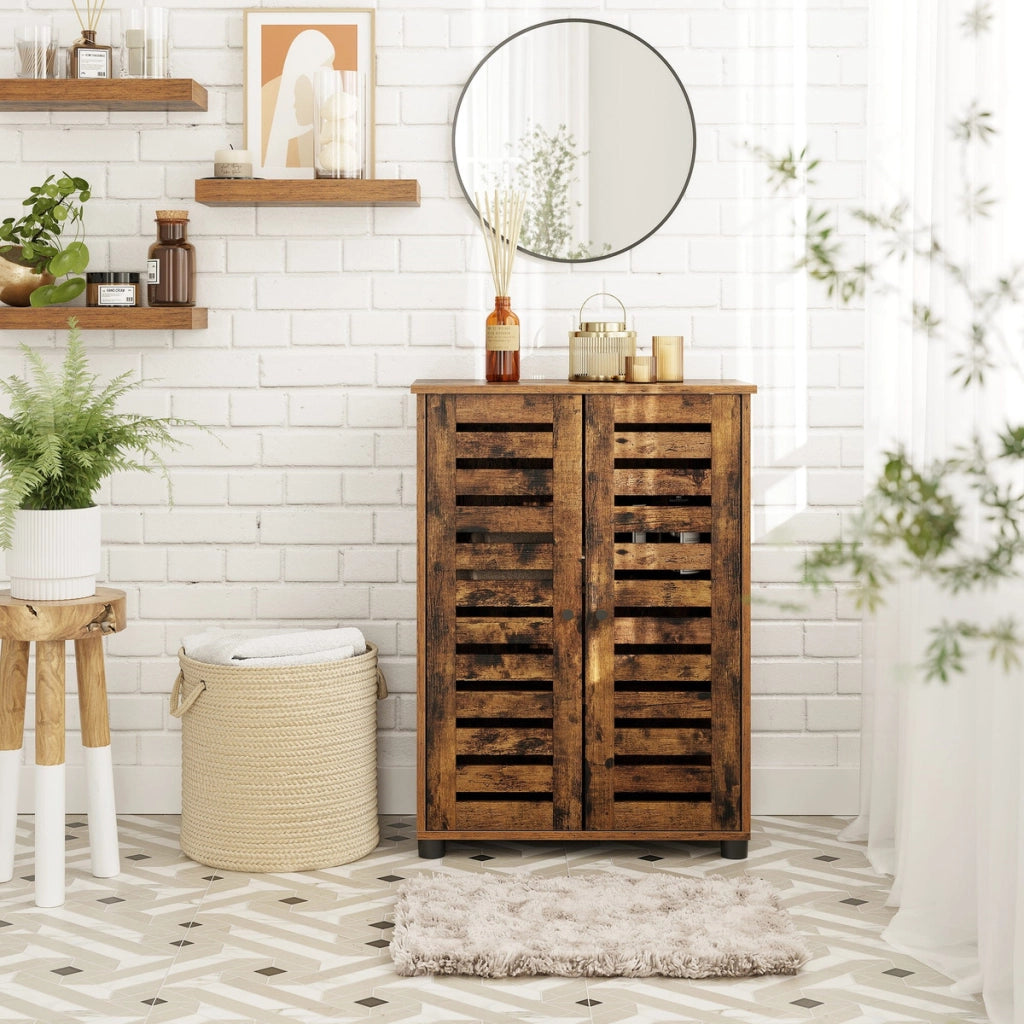 Mobiletto da bagno vintage Oskar in legno marrone rustico