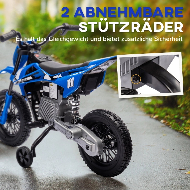 Moto elettrica per bambini, 12V, con musica, veicolo per bambini con rotelle, 3-6 anni, blu