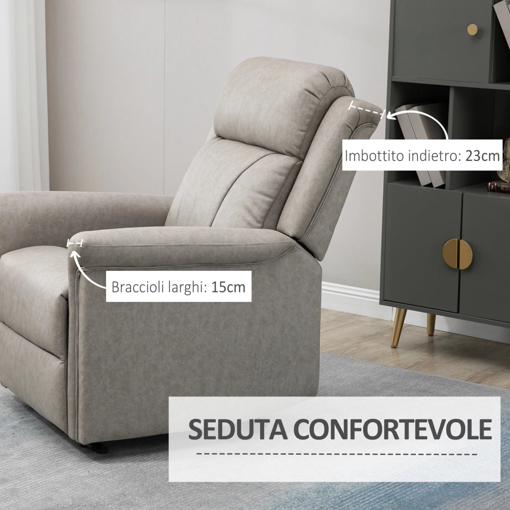 Easycomfort Poltrona Reclinabile Manualmente 135° con Poggiapiedi, Poggiatesta e Braccioli Imbottiti, 78x96x102 cm, Grigio