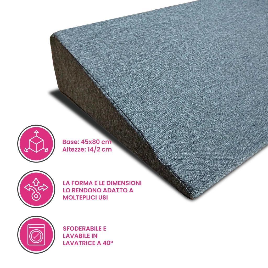 Cuscino ortopedico, cuneo posturale per letto o divano per circolazione sanguigna o reflussi con tessuto anallergico. Cuscino per migliorare la lettura. Poggia schiena letto triangolare 45X80 Cm