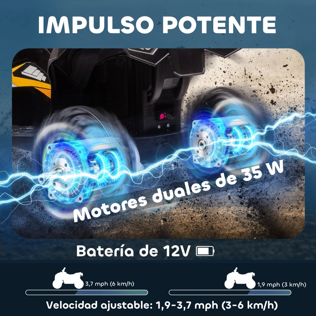 Quad Elettrico per Bambini 3-5 Anni ¨C Xylo ¨C 12V 2 Motori Giallo 83x53x55,5 cm