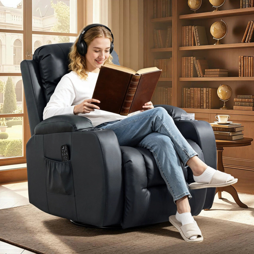 Poltrona Relax Massaggiante Elettrica con Riscaldamento ¨C Xylo ¨C Reclinabile Girevole 360¡ã Nero