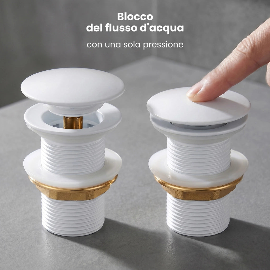 Piletta Click Clack lavabo senza troppo pieno acciaio inossidabile Bianco