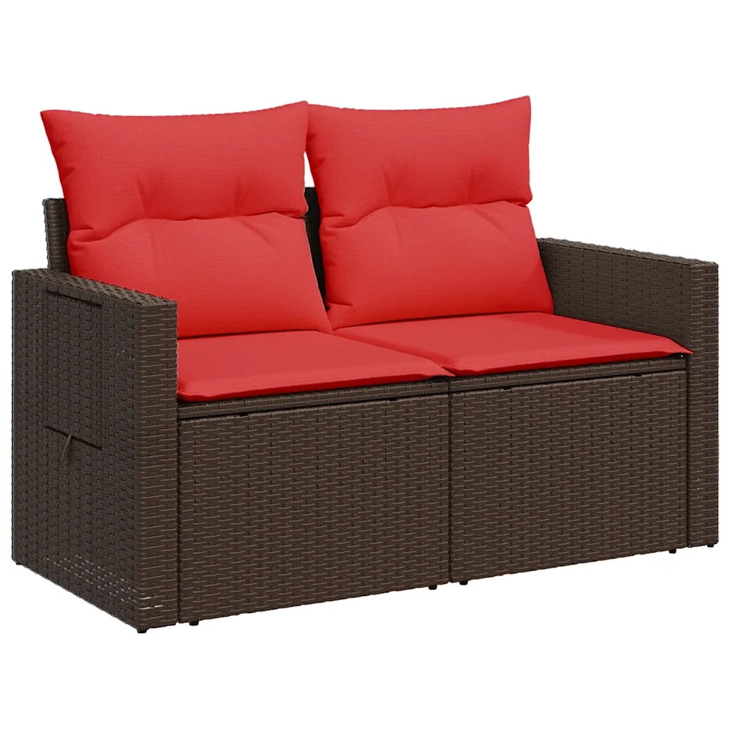 Divano da giardino con cuscini a 2 posti marrone in polyrattan 366235