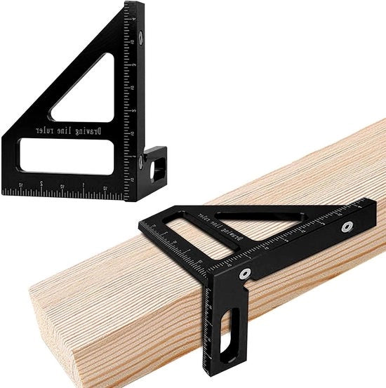 Allettatore Plus - 3D meetliniaal con arco quadrato per ingegneri e carpentieri, strumento di misura in alluminio con 45° e 90° gradi.